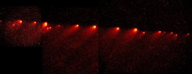 The force of gravity can cause comets like Shoemaker-Levy 9 to rip apart credit: H. Weaver (JHU), T. Smith, NASA The force of gravity can cause comets to rip apart.