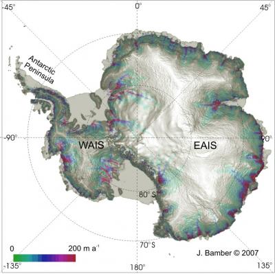 Satellite-derived image of the surface topography of Antarctica. Image Credit: Jonathan Bamber