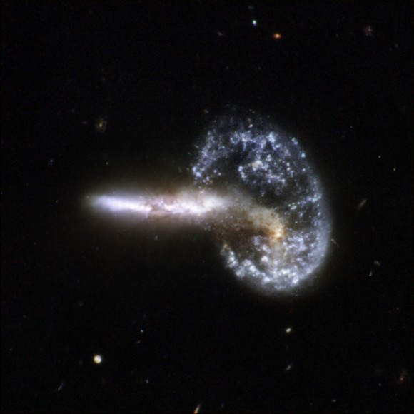 Hubble colliding-galaxies. Arp 148. Image credit: NASA/ ESA/ STScI/AURA