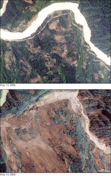 Beichuan Region of China, before and after Earthquake. Image credit: Formosat 2