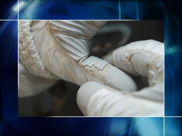 Damaged glove. Image credit: NASA