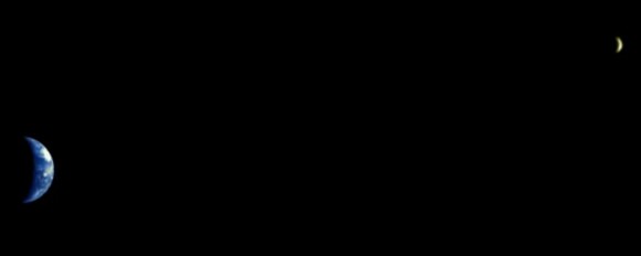 Earth and Moon seen from Mars Express. Image credit: ESA