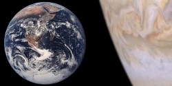 Comparison of Jupiter and Earth. Image credit: NASA/JPL