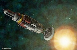 Project Orion, using nuclear explosions as a propellant (NASA)
