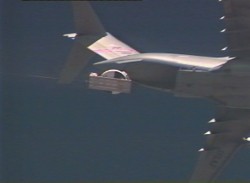 The Parachute Test Vehicle is slid out of the aircraft. So far, so good (NASA)