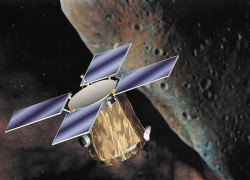 Artist\'s conception shows the Near Earth Asteroid Rendezvous (NEAR) spacecraft orbiting an asteroid. Artist\'s conception shows the Near Earth Asteroid Rendezvous (NEAR) spacecraft orbiting an asteroid. credit: NASA