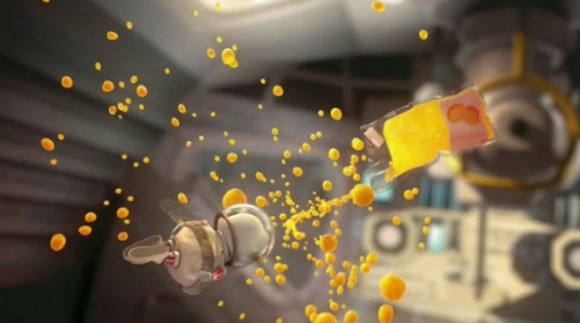 Scooter floats around, drinking spherical blobs of an orange liquid (&copy; nWave)