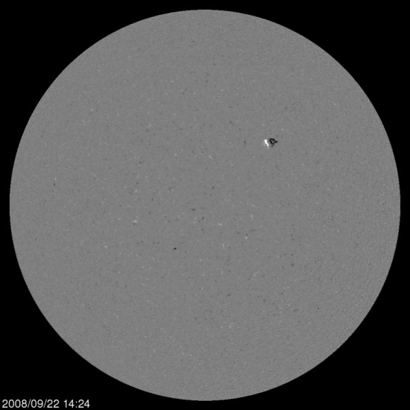 Now you see them... The sunspot group as observed by SOHO MDI today (NASA/SOHO)
