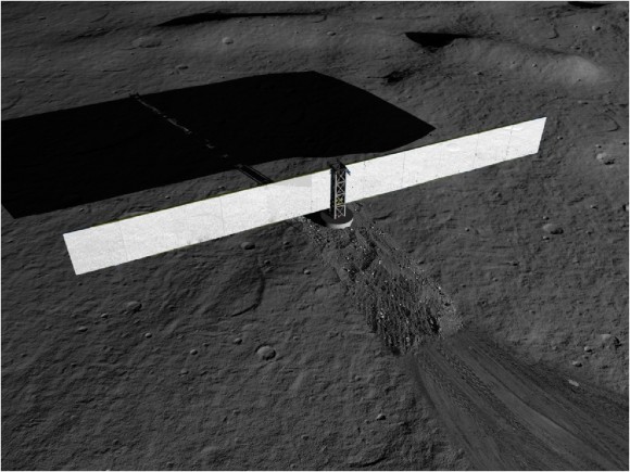 Artist concept of a fission surface power system on the surface of the moon.  Credit:  NASA
