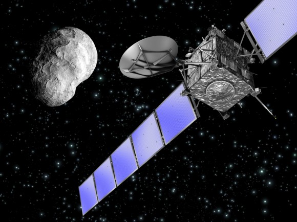 Artist impression of Rosetta and Asteroid 2867 Steins. Credit:  ESA