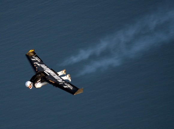 Fusionman soars across the English Channel.   Credit:  AFP/Getty