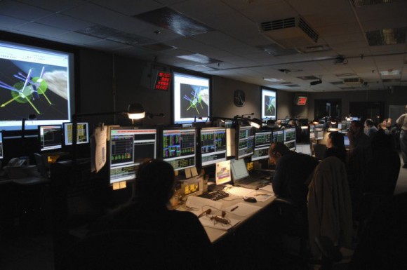 Engineers look on in the Space Telescope Operations Control Center as commands are sent to the SIC and DH. Credit: NASA Engineers look on in the Space Telescope Operations Control Center as commands are sent to the SIC and DH. Credit: NASA