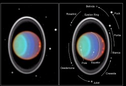 Uranus with its moons and rings. Image credit: Hubble