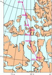 The movement of Earth's north magnetic pole across the Canadian arctic, 1831--2001 (Geological Survey of Canada)