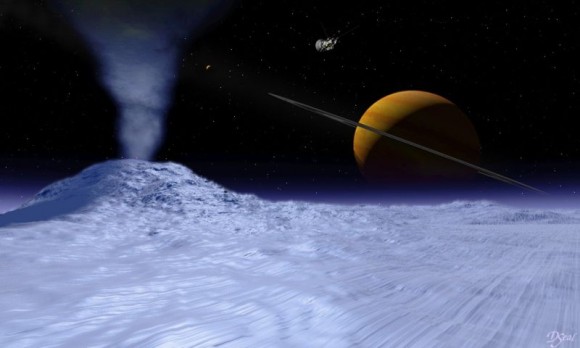 A species of life on Earth could possibly survive on Enceladus.  Credit:  JPL
