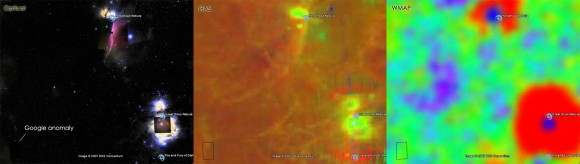 Using Google Earth data for optical, infrared (IRAS) and microwave (WMAP) surveys (Google)