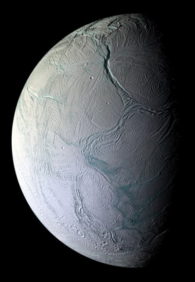 Cassini came within 25 kilometers (15.6 miles) of the surface of Enceladus on Oct. 5, 2008. Image credit: NASA/JPL/Space Science Institute n Oct. 5, 2008. Image credit: NASA/JPL/Space Science Institute Cassini came within 25 kilometers (15.6 miles) of the surface of Enceladus o