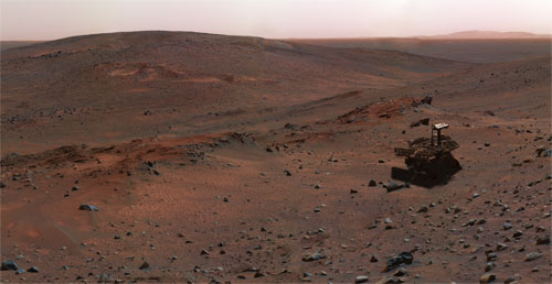 A special effect image of Spirit sitting on Husband Hill. Credit: NASA/JPL/Cornell. Rover model by Dan Maas A special effect image of Spirit sitting on Husband Hill. Credit: NASA/JPL/Cornell. Rover model by Dan Maas
