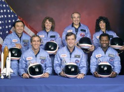 challenger_crew Challenger Crew - The crew of STS-51-L: Front row from left, Mike Smith, Dick Scobee, Ron McNair. Back row from left, Ellison Onizuka, Christa McAuliffe, Greg Jarvis, Judith Resnik.