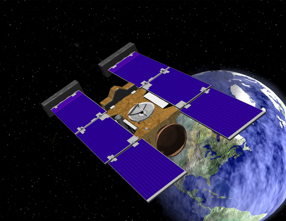 Artist rendering of Stardust-NeXT spacecraft approaching Earth's gravitational pull, resulting in accelerating of spacecraft and bending of flight path. Courtesy: NASA Artist rendering of Stardust-NeXT spacecraft approaching Earth's gravitational pull, resulting in accelerating of spacecraft and bending of flight path. Courtesy: NASA