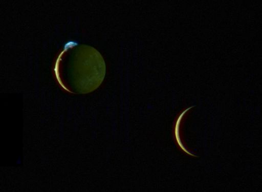 Io and Europa together.  Credit: NASA / JHUAPL / SwRI / Emily Lakdawalla 