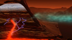 In this illustration, subsurface water, carbon dioxide and the planet's internal heat combine to release methane. Although we don’t have evidence on Mars of active volcanoes today, ancient methane trapped in ice "cages" might now be released. Credit: NASA/Susan Twardy 