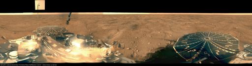 James Canvin's version of Phoenix' Mission Success Panorama, which includes 150 separate camera pointings taken from sols 13 to 43. Canvin produces his mosaics using software he developed for Mars Exploration Rover panoramas. This is an interim data product, considerably reduced in resolution from the original data. Credit: NASA / JPL / UA / Texas A & M / color mosaic by James Canvin James Canvin's version of Phoenix' Mission Success Panorama, which includes 150 separate camera pointings taken from sols 13 to 43. Canvin produces his mosaics using software he developed for Mars Exploration Rover panoramas. This is an interim data product, considerably reduced in resolution from the original data. Credit: NASA / JPL / UA / Texas A & M / color mosaic by James Canvin
