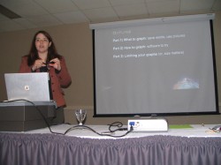 Dr. Pamela Gay giving a presentation. Dr. Pamela Gay giving a presentation.