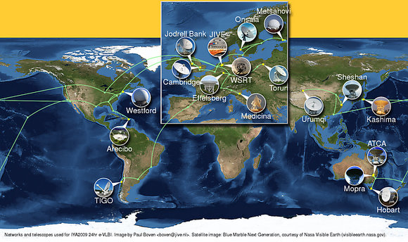 Map showing telescopes being used in the IYA project.  Credit: Paul Boven