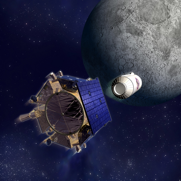 Artist's rendering of the Lunar Reconnaissance Orbiter and LCROSS at separation, courtesy of NASA