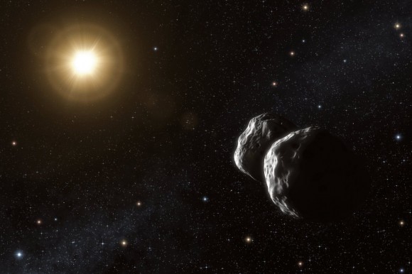 Artist’s impression of the asteroid (234) Barbara. Thanks to a unique method that uses ESO’s Very Large Telescope Interferometer, astronomers have been able to measure sizes of small asteroids in the main belt for the first time. Their observations also suggest that Barbara has a complex concave shape, best modelled as two bodies that may possibly be in contact. Credit: ESO/L. Calçada Artist’s impression of the asteroid (234) Barbara. Thanks to a unique method that uses ESO’s Very Large Telescope Interferometer, astronomers have been able to measure sizes of small asteroids in the main belt for the first time. Their observations also suggest that Barbara has a complex concave shape, best modelled as two bodies that may possibly be in contact. Credit: ESO/L. Calçada