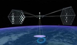 Solar collector beaming energy to Earth. Image courtesy Mafic Studios. Solar collector beaming energy to Earth. Image courtesy Mafic Studios.