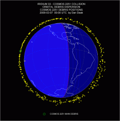 Map of debris from satellite collision. Credit: Dan Deak and Spaceweather.com Map of debris from satellite collision. Credit: Dan Deak and Spaceweather.com