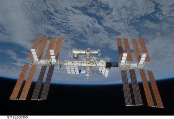 ISS at full length, taken from Discovery.  Credit: NASA