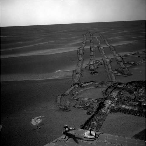 Image from Opportunity's navigation camera on sol 1825. Credit: NASA/JPL Image from Opportunity's navigation camera on sol 1825. Credit: NASA/JPL