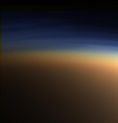 The atmosphere of Titan, similar to the Earth's early atmosphere. The atmosphere of Titan, similar to the Earth's early atmosphere.