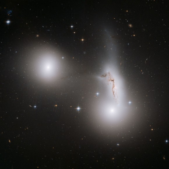 Trio of galaxies.  Image credit: NASA, ESA and R. Sharples (University of Durham, U.K.)