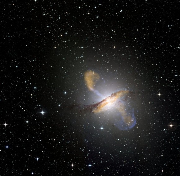 Centaurus A. Credit: ESO/WFI (Optical); MPIfR/ESO/APEX/A.Weiss et al. (Submillimetre); NASA/CXC/CfA/R.Kraft et al. (X-ray) Centaurus A. Credit: ESO/WFI (Optical); MPIfR/ESO/APEX/A.Weiss et al. (Submillimetre); NASA/CXC/CfA/R.Kraft et al. (X-ray)