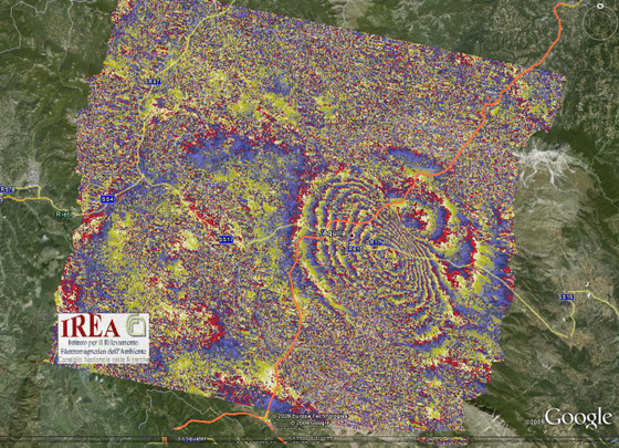 An Envisat Advanced Synthetic Aperture Radar (ASAR) interferogram. Credit: IREA-CNR