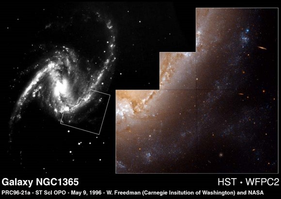 NGC 1365. Credit: W. Freedman (Carnegie Observatories), the Hubble Space Telescope Key Project team and NASA NGC 1365. Credit: W. Freedman (Carnegie Observatories), the Hubble Space Telescope Key Project team and NASA