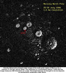 Radar image of Mercury's north pole. Radar image of Mercury's north pole.