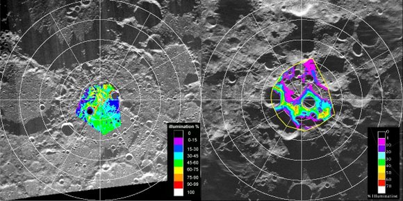 Maps of the lunar poles from the Clementine mission. Credit: NASA