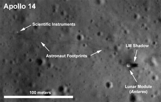 Zoomed in Apollo 14 image by LRO. Credit: NASA Zoomed in Apollo 14 image by LRO. Credit: NASA