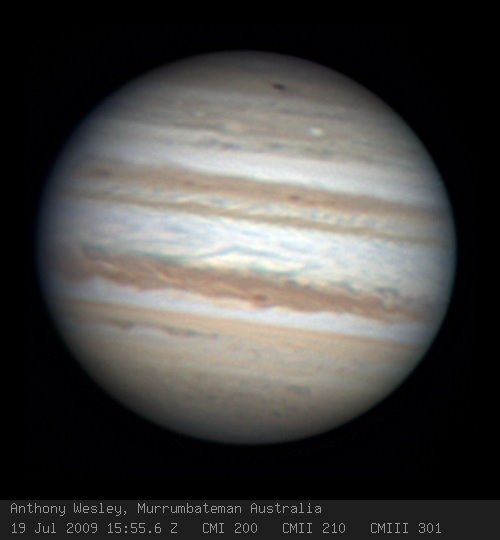 Anthony Wesley from Canberra, Australia looks to have captured a new impact spot on Jupiter. Credit: Anthony Wesley Anthony Wesley from Canberra, Australia looks to have captured a new impact spot on Jupiter. Credit: Anthony Wesle