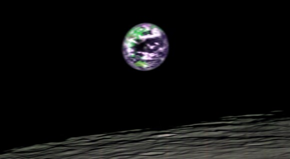 This false-color image of Earth was taken from 200 kilometers (124 miles) above the lunar surface was taken by the Moon Mineralogy Mapper, one of two NASA instruments onboard the Indian Space Research Organization's Chandrayaan-1 spacecraft. Credit: NASA/JPL/Brown This false-color image of Earth was taken from 200 kilometers (124 miles) above the lunar surface was taken by the Moon Mineralogy Mapper, one of two NASA instruments onboard the Indian Space Research Organization's Chandrayaan-1 spacecraft. Credit: NASA/JPL/Brown
