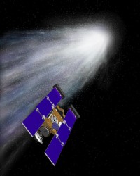 Artists concept of the stardust spacecraft flying throug the gas and dust from comet Wild 2. Credit: NASA/JPL Artists concept of the stardust spacecraft flying throug the gas and dust from comet Wild 2. Credit: NASA/JPL