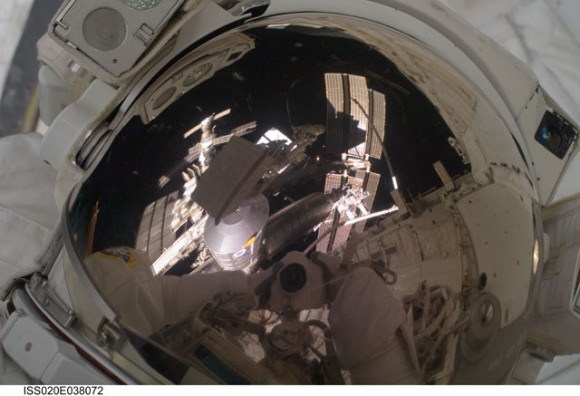View on Danny Olivas' helmet. Credit: NASA View on Danny Olivas' helmet. Credit: NASA