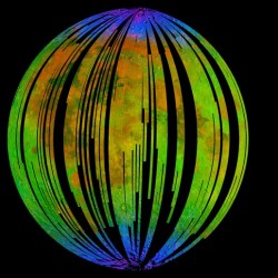 Small amounts of water and hydroxyl (blue) were detected on the surface of the moon at various locations. This image illustrates their distribution at high latitudes toward the poles. Image credit: ISRO/NASA/JPL-Caltech/Brown Univ./USGS Small amounts of water and hydroxyl (blue) were detected on the surface of the moon at various locations. This image illustrates their distribution at high latitudes toward the poles. Image credit: ISRO/NASA/JPL-Caltech/Brown Univ./USGS