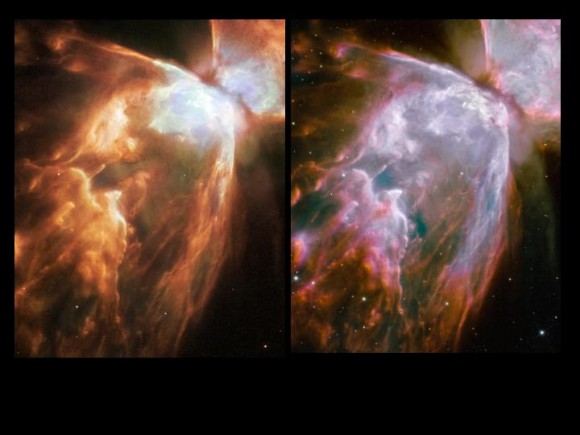 Butterfly Nebula before and after. Credit: NASA/Hubble team. Collage by Stuart Atkinson Butterfly Nebula before and after. Credit: NASA/Hubble team. Collage by Stuart Atkinson