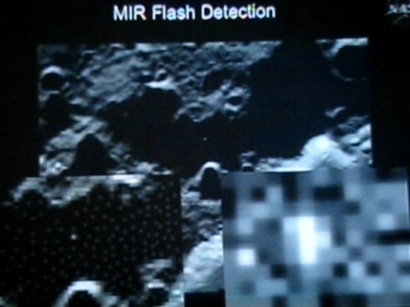 The Mid-Infrared Camer's flash detection of the Centaur impact.  Credit: NASA  TV